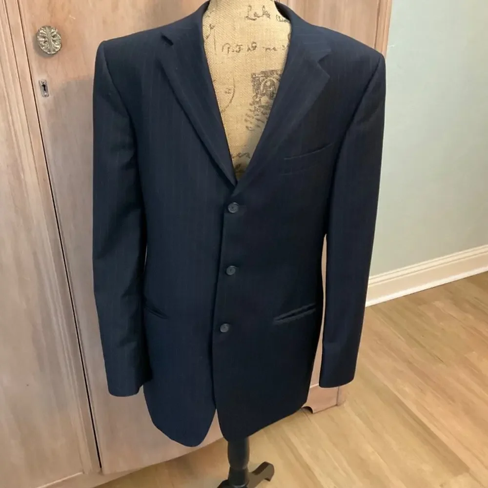 Banana Republic Modern Fit three button wool Blazer navy blue pinstripe wool 40R